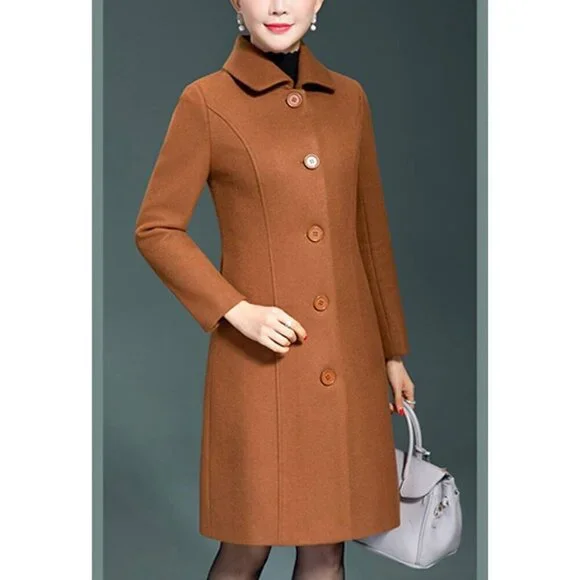 Women's Caramel Winter Wool Trench Coat Long Thick Warm Walker Overcoat Modern - Picture 3 of 4